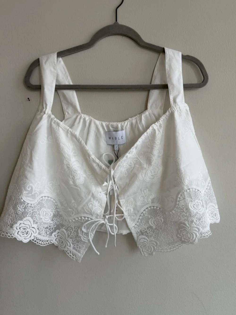 Cosette Embroidered Tie Top & Pant Set - Off-White - Picture 5 of 11